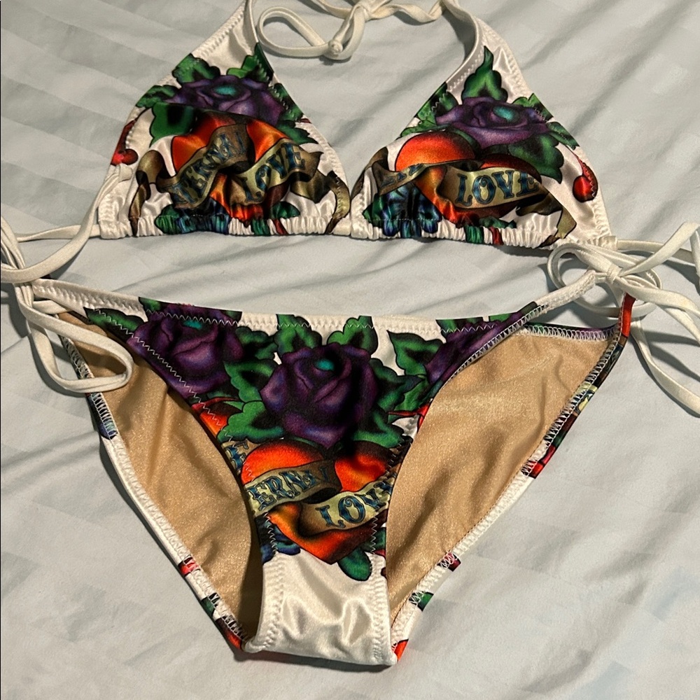 ED Hardy two piece swimsuit. Hard to find this set. Size L fits small.